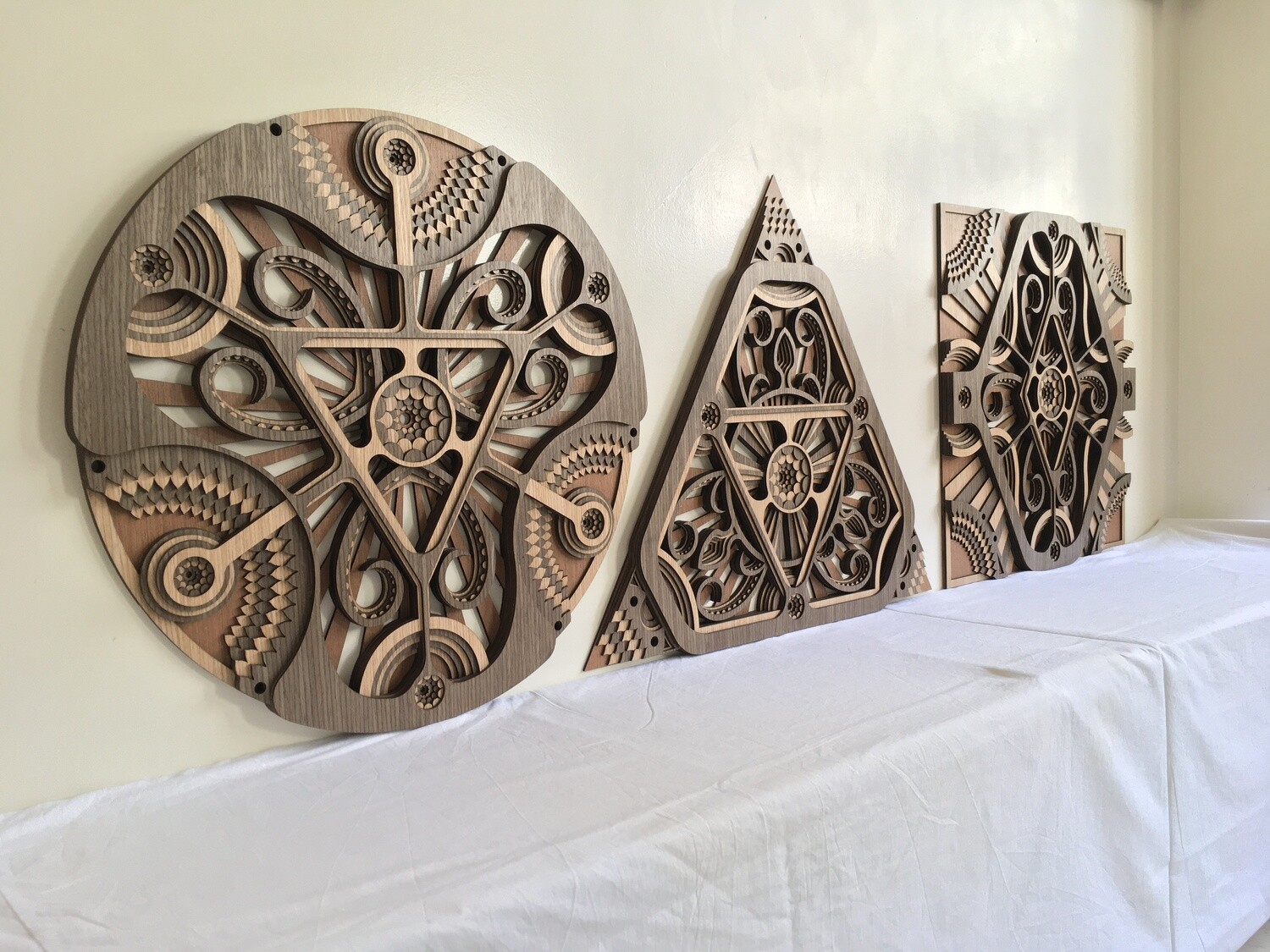 Circle, Triangle, Square - Hypnotic Shapes (Wood Wall Hang Decor, Layered Mandala)