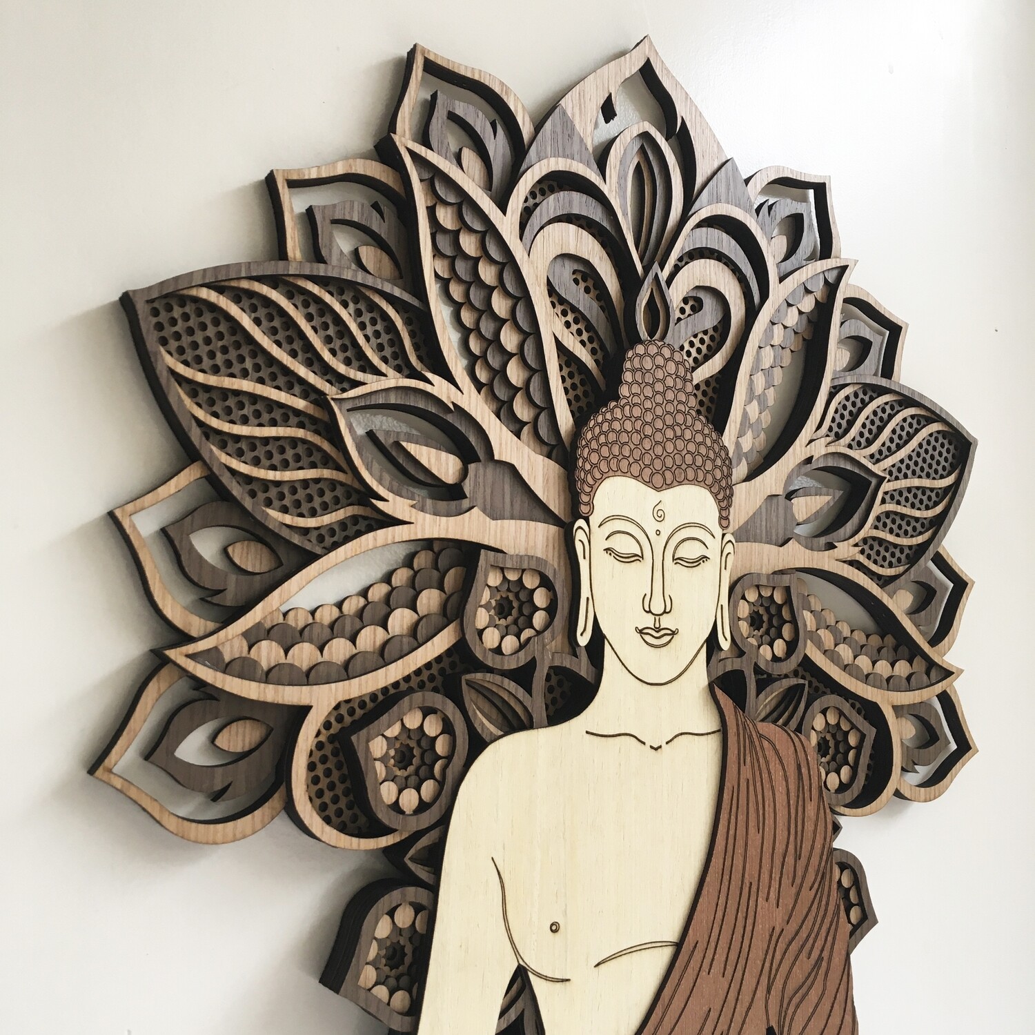 Gautama Buddha - Tree of Life (Wood Wall Hang Decor, Layered Mandala)