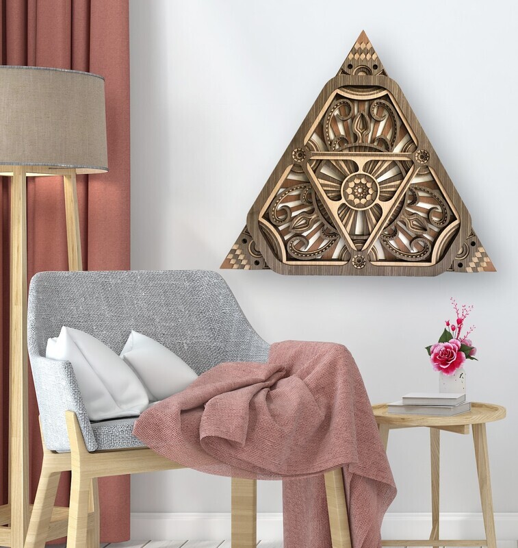 Triangle - Hypnotic Shapes (Wood Wall Hang Decor, Layered Mandala)