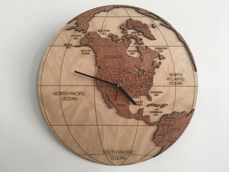 WOOD WORLD CLOCK - WESTERN HEMISPHERE