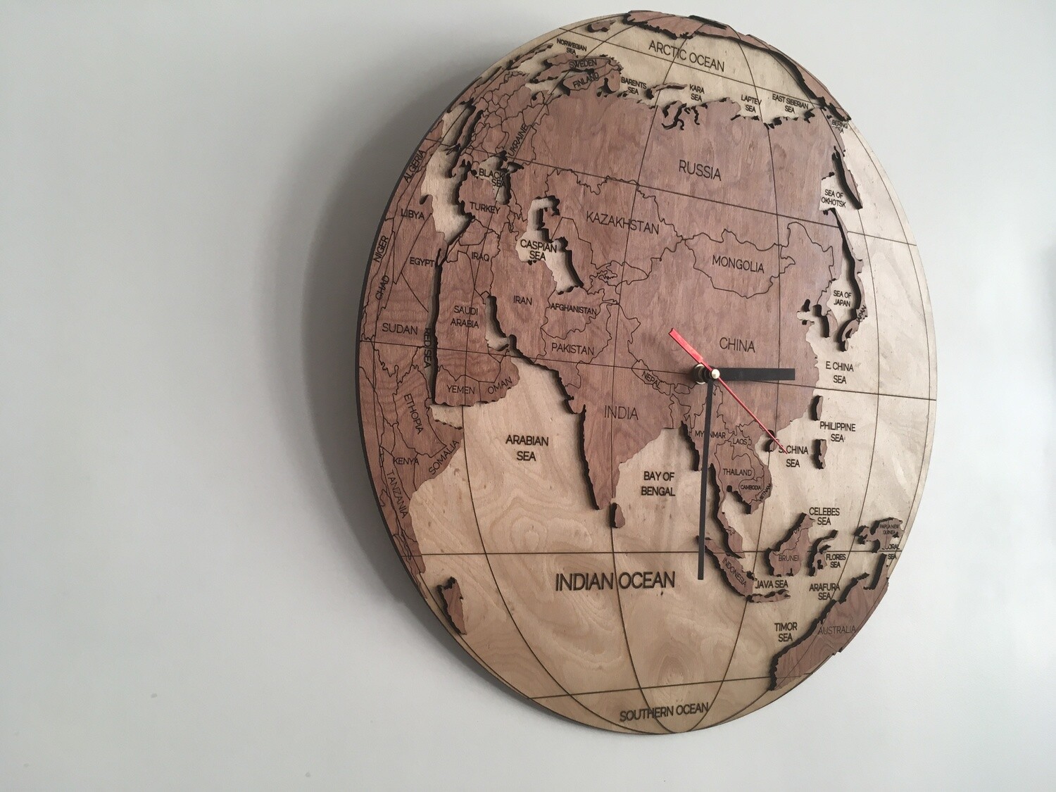 WOODEN WORLD CLOCK - EASTERN HEMISHPERE
