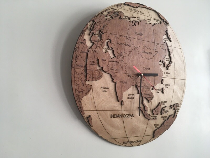 Wood World Clock – Eastern Hemisphere