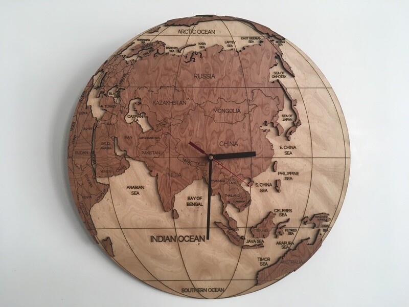 WOOD WORLD CLOCK - EASTERN HEMISHPERE