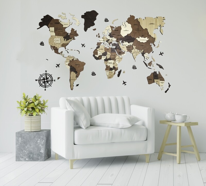 3D WOOD WORLD MAP - ECO WALL DECOR