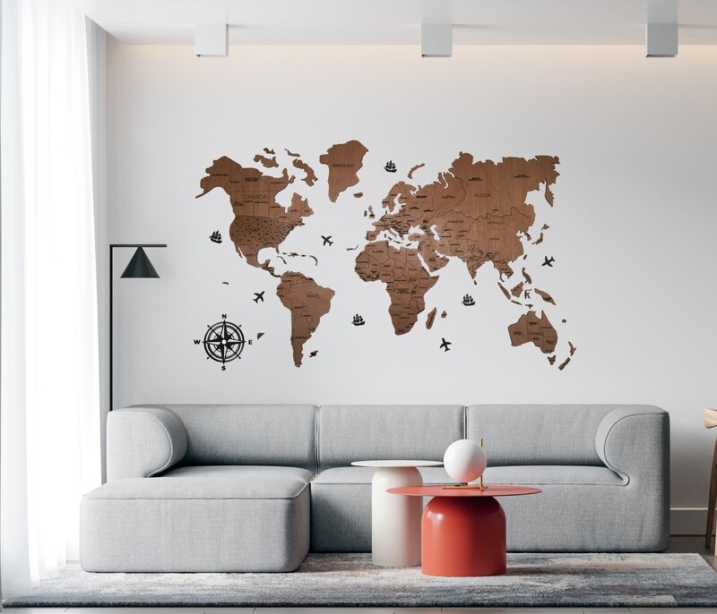 2D WOOD WORLD MAP - WALL DECOR