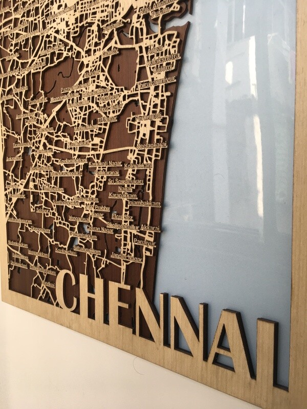 Wooden City Map – Chennai Wall Art