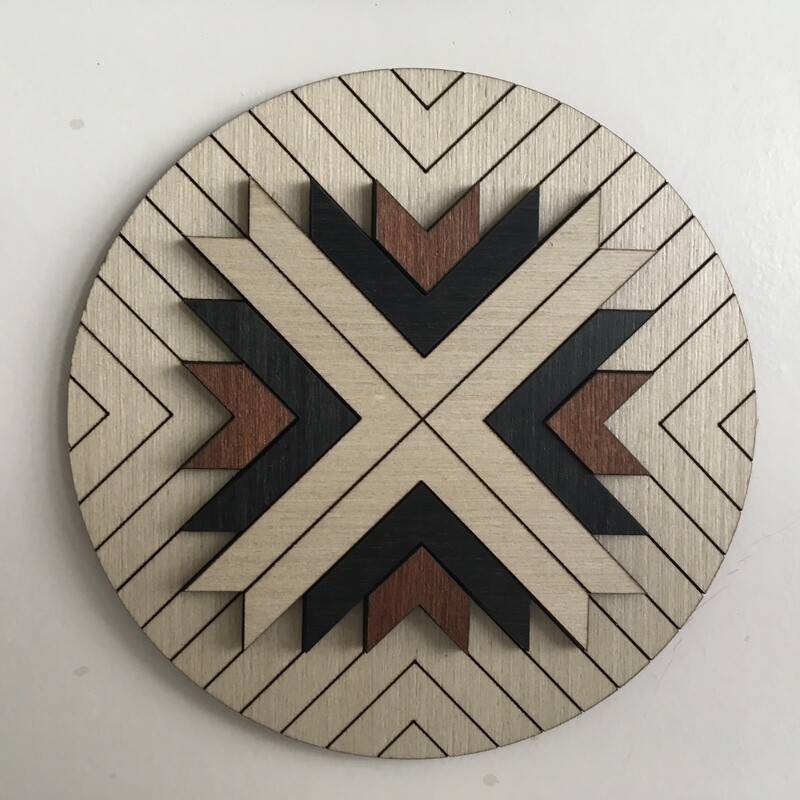 AZTEC GEOMETRIC WOOD WALL ART (White Round 1) - Macrame Wall Hanging - Boho Wood Art - Round Wooden Wall Art - Modern Wood Art - Round Fiber Art - Boho Nursery