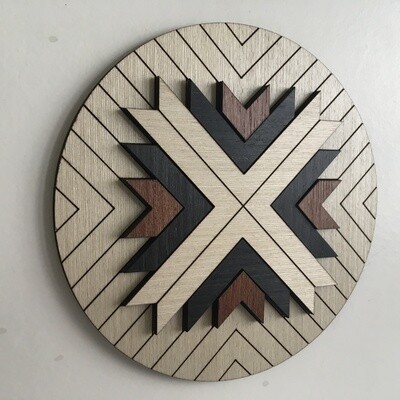 Aztec Geometric Wood Wall Art – White Round 1