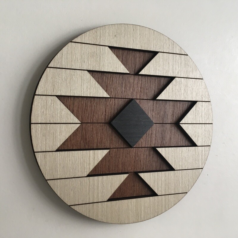 Aztec Geometric Wood Wall Art – White Round 2