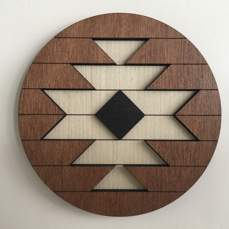 AZTEC GEOMETRIC WOOD WALL ART (Brown Round 2) - Macrame Wall Hanging - Boho Wood Art - Round Wooden Wall Art - Modern Wood Art - Round Fiber Art - Boho Nursery