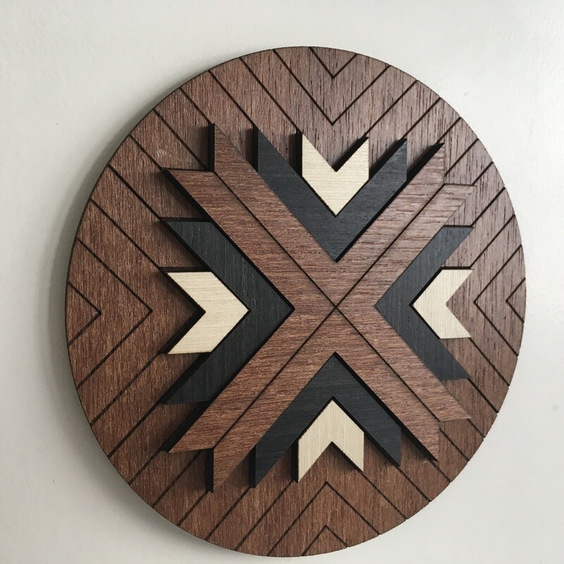 Aztec Geometric Wood Wall Art – Brown Round 1