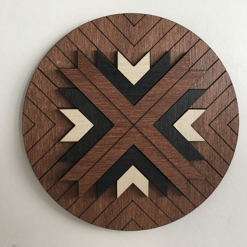 AZTEC GEOMETRIC WOOD WALL ART (Brown Round 1) - Macrame Wall Hanging - Boho Wood Art - Round Wooden Wall Art - Modern Wood Art - Round Fiber Art - Boho Nursery