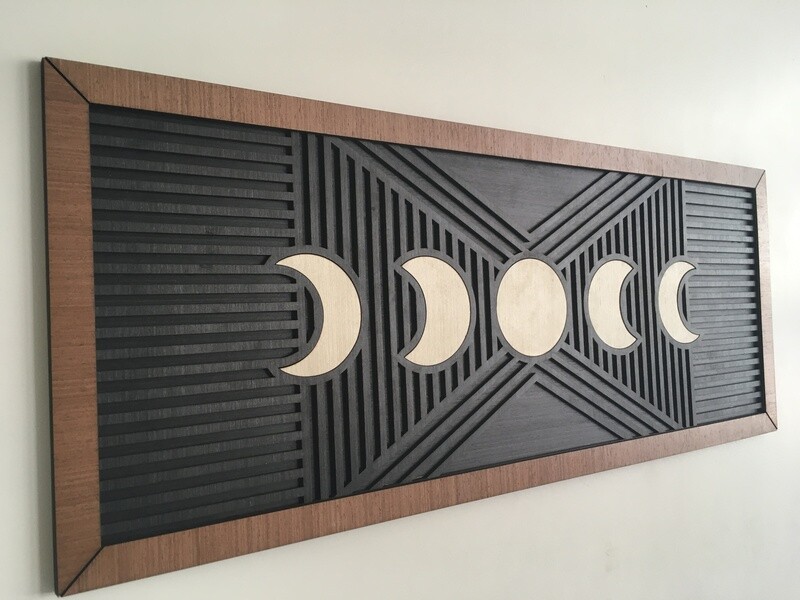 MOON PHASES WOOD WALL ART - Modern Wood Art - Lunar Phases - Full moon - New moon - Moon knight