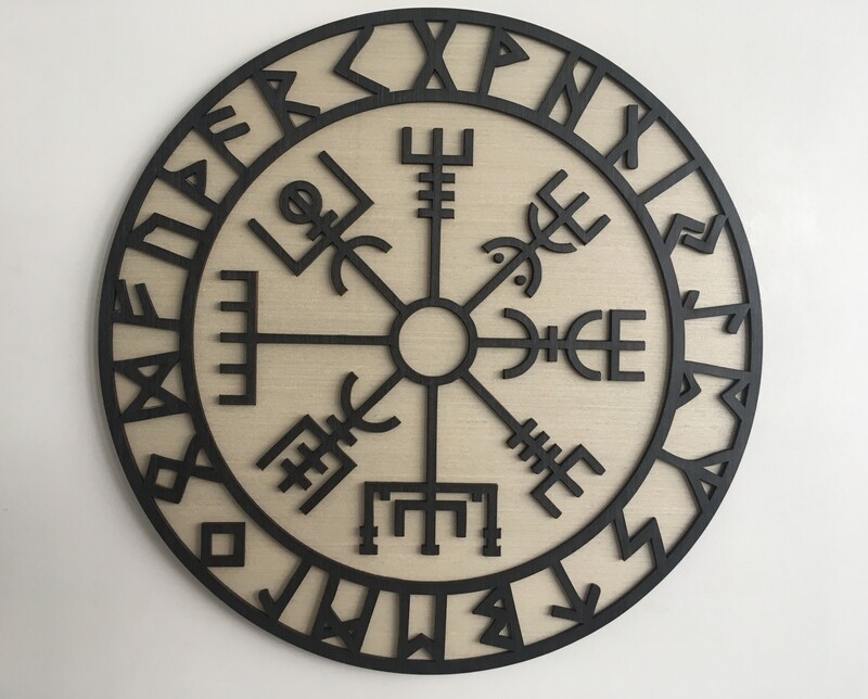 VIKINGS SYMBOL WOOD WALL ART  - Nordic Signs Wall Hanging - Norse Symbol - Round Wooden Wall Art - Modern Wood Art
