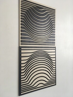 BULGE ILLUSION WOOD WALL ART - Modern Wood Art - Minimal - Charcoal black collection