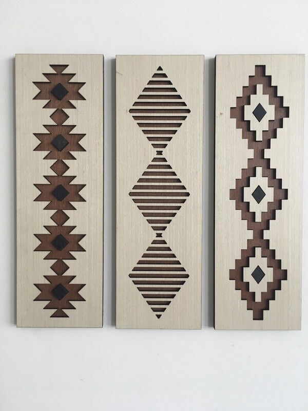 Aztec Geometric Wood Wall Art (Set of 3)