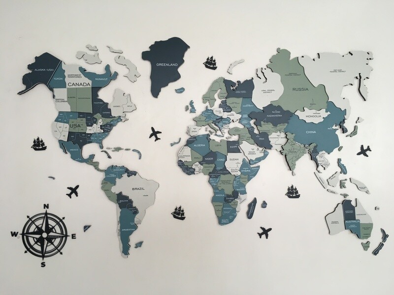 3D Aqua Green World Map – Premium Wall Decor