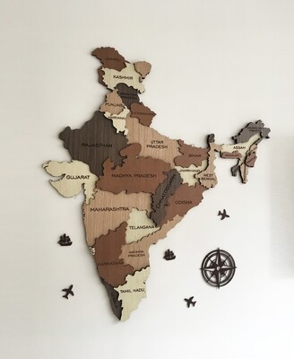 3D WOODEN INDIA MAP - PREMIUM WALL DECOR