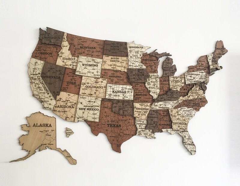 3D WOOD USA MAP - PREMIUM WALL DECOR - USA TRAVEL MAP
