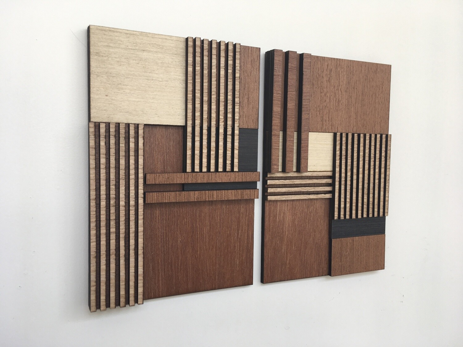 GEOMETRIC WOOD WALL ART (Set of 2) - Modern Wood Art - Minimal - Flutes design - Wood Paintings