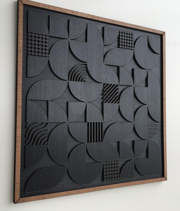 GEOMETRIC ABSTRACT  WOOD WALL ART (Set of 3)(Set of 2) (Single piece) - Modern Wood Art - Minimal - Charcoal black collection