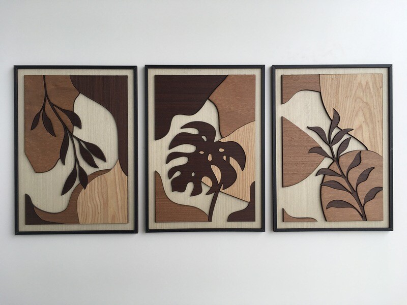 Tropical Leaf Wood Wall Art (Set of 3)