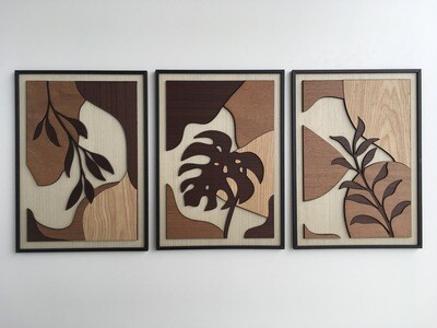 Tropical Leaf Wood Wall Art (Set of 3)