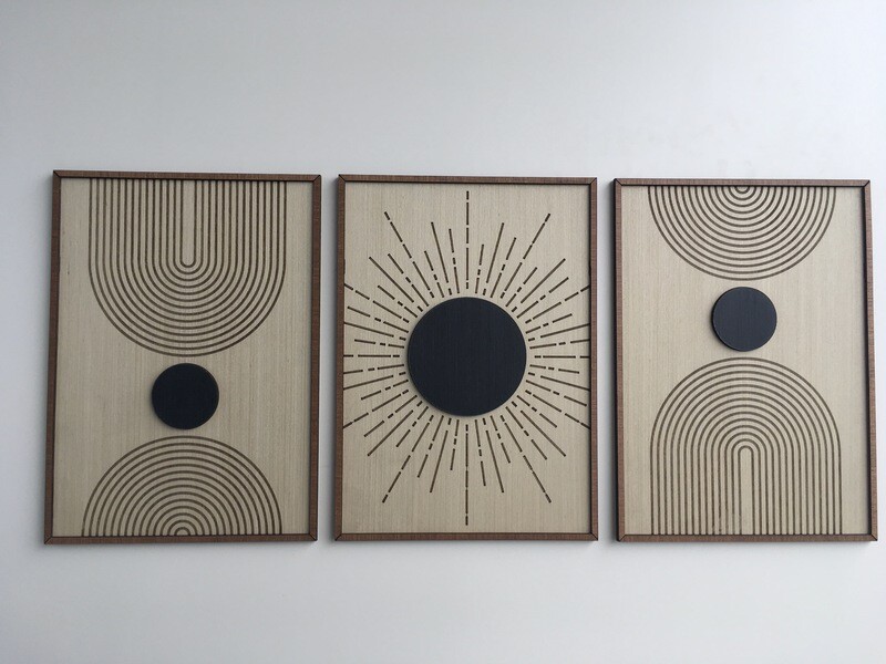 Sun and Moon Wood Wall Art (Set of 3) (Set of 2)