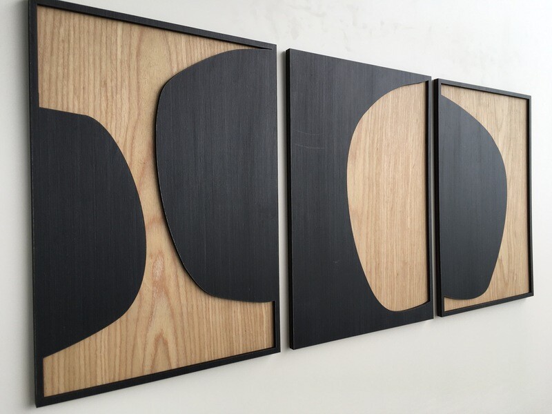 ABSTRACT WOOD WALL ART - Mid Century Modern wall art - Boho Room - Bauhaus - Minimal - Black and white Collection (Set of 3)