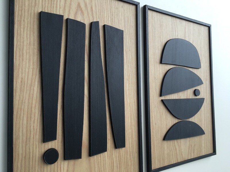 ABSTRACT WOOD WALL ART - Mid Century Modern wall art - Boho Room - Bauhaus - Minimal - Black and white Collection (Set of 2)