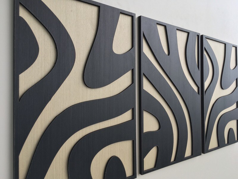 FLOW ABSTRACT WOOD WALL ART - Modern Wood Art - Minimal - Black and white Collection (Set of 3)(Set of 2)