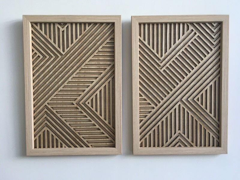 Geometric Wood Wall Art (Set of 2) With Frame