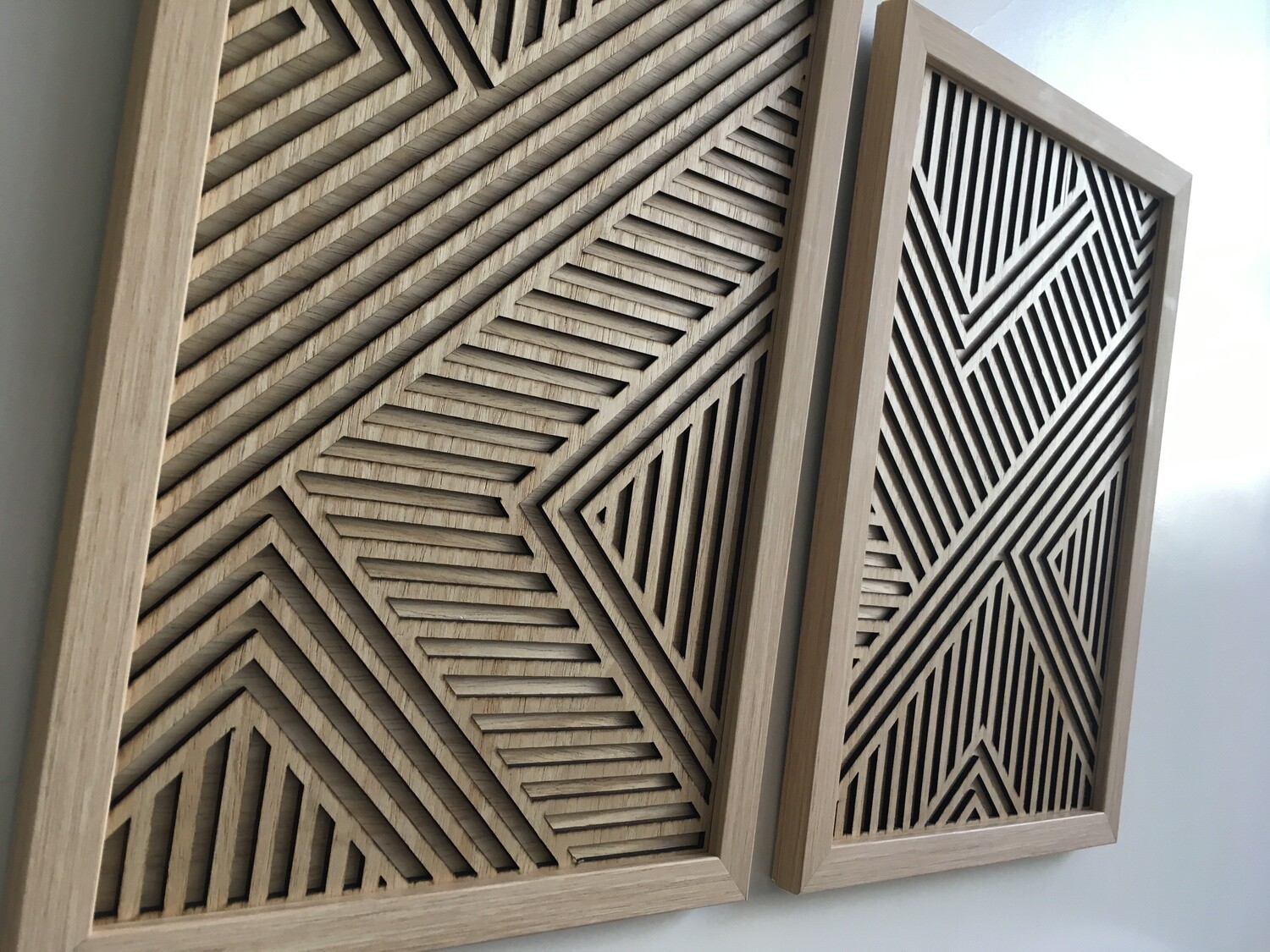 GEOMETRIC WOOD WALL ART (Set of 2) - Modern Wood Art - Minimal - Off white collection (WITH FRAME)