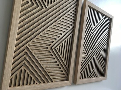 GEOMETRIC WOOD WALL ART (Set of 2) - Modern Wood Art - Minimal - Off white collection (WITH FRAME)