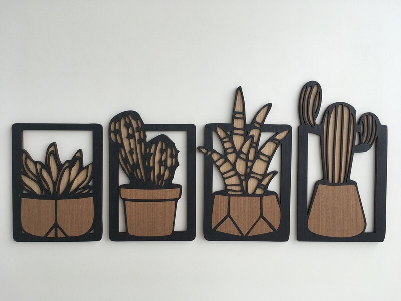Cactus Wood Wall Art (Set of 4)