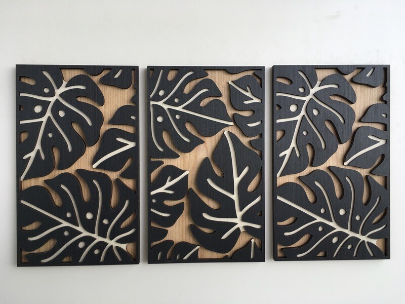 Monstera Leaves Wood Wall Art – Set of 3