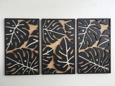 Monstera Leaves Wood Wall Art – Set of 3