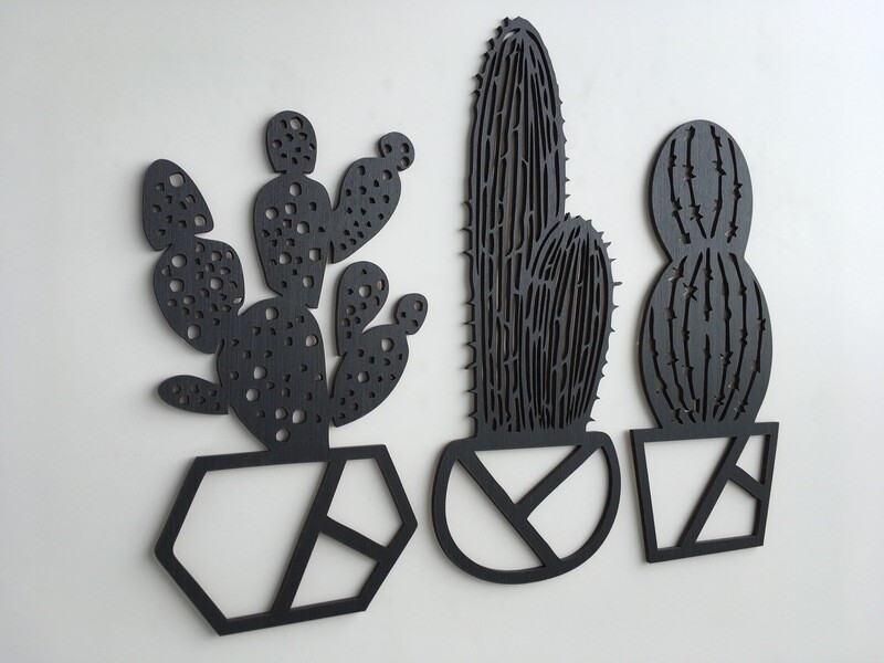 CACTUS WOOD WALL ART - Succulent Decor - Desert Inspired - Tree Art - Botanical wall art - Boho Room (Set of 3)