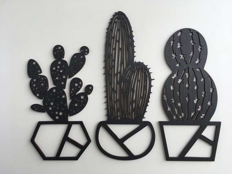 Cactus Wood Wall Art (Set of 3)