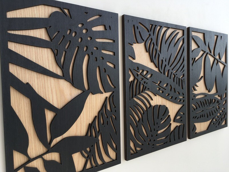 MULTI LEAVES WOOD WALL ART - Tropical Leaf - Botanical Plant Wall Decor - Tree Art - Mid Century Modern art - Boho Room (Set of 3)