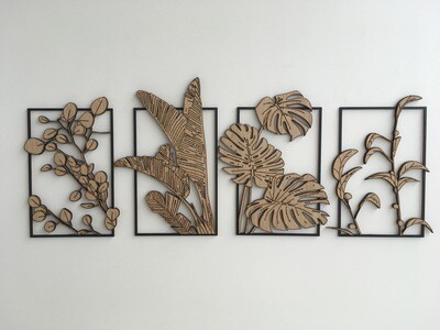 Multi Leaves Wood Wall Art (Set of 4)