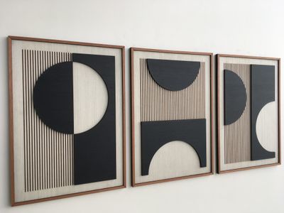 LINEAR ECLIPSE WOOD WALL ART - Mid Century Modern wall art - Boho Room - Modern Art - Minimal - Black and white Collection (Set of 3)