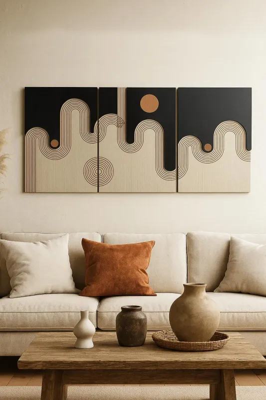 Boho Waves Wood Wall Art – Set of 3