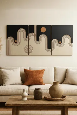 Boho Waves Wood Wall Art – Set of 3