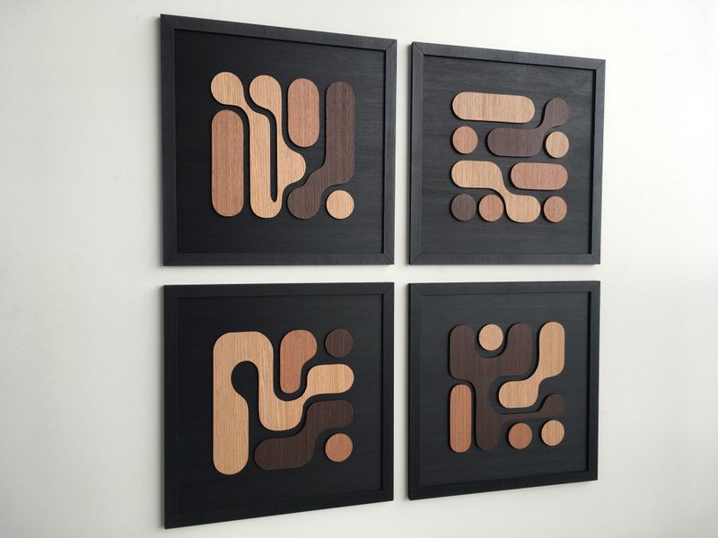 AMOEBA ABSTRACT WOOD WALL ART - (Set of 4) - Modern Wood Art - Minimal