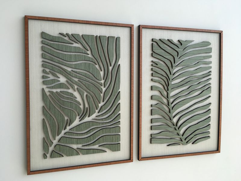 Green Botanical Wood Art (Set of 2)