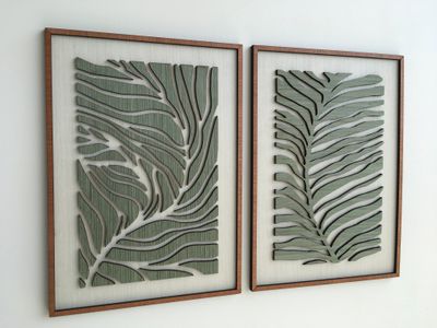 Green Botanical Wood Art (Set of 2)