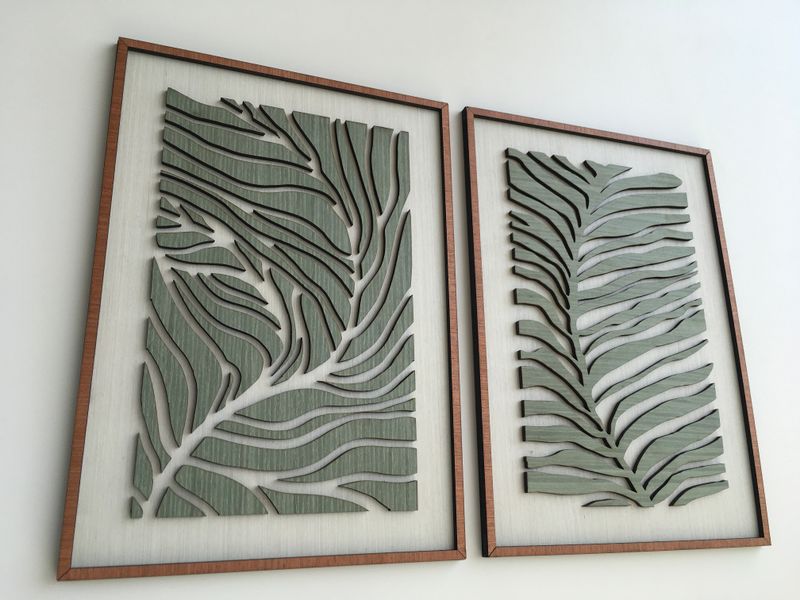 Green Botanical Wood Art (Set of 2)