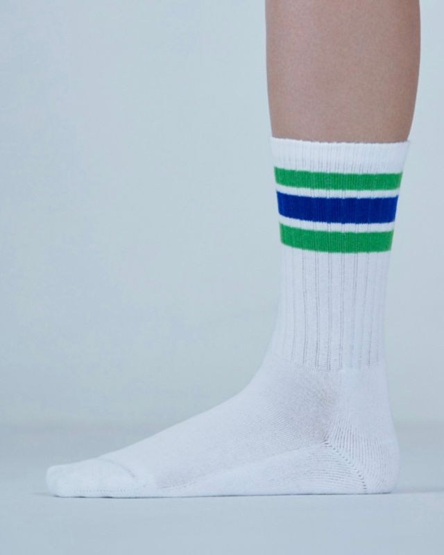 FamilyMart 藍綠間條襪 (白色)  22-25cm