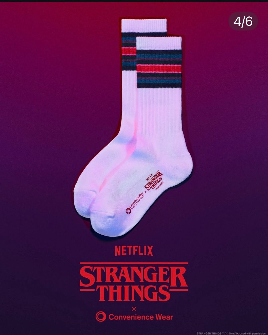 FamilyMart Netflix Stranger Things 限量間條襪 (白底) 22-25cm
